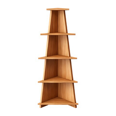 Wooden corner bookshelf isolated on transparent background, clipping path, PNG