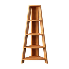 Wooden corner bookshelf isolated on transparent background, clipping path, PNG