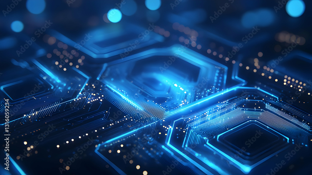 Poster abstract blue circuit board background digital technology concept with intricate patterns high detai