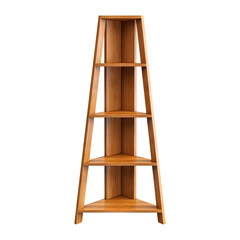 Wooden corner bookshelf isolated on transparent background, clipping path, PNG