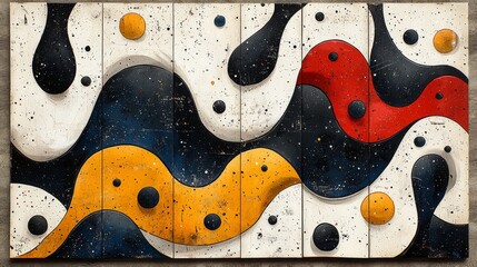 Obraz premium Abstract Fluid Art Painting Colorful Geometric Shapes on Wooden Planks - Wall Decor for Home or Office