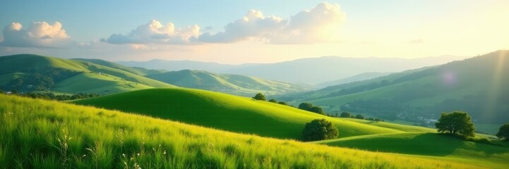 Naklejka premium serene landscape with gentle hills and a soft focus, gentle hills, daylight nap