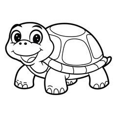  Smiling Cartoon Turtle, Adorable Tortoise Line Art, Kids Coloring Page