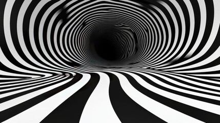 Abstract Black and White Optical Illusion Tunnel with Spiraling Lines and Dynamic Perspective Creating a Hypnotic Visual Experience