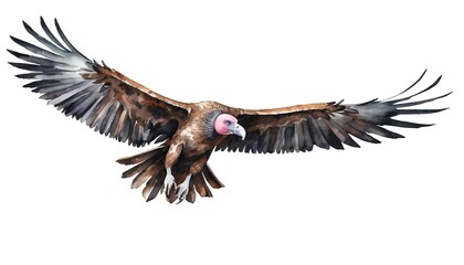 Obraz premium Red-headed Vulture in Flight, Watercolor Painting