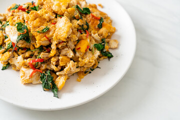 stir-fried egg with Thai basil and chilli