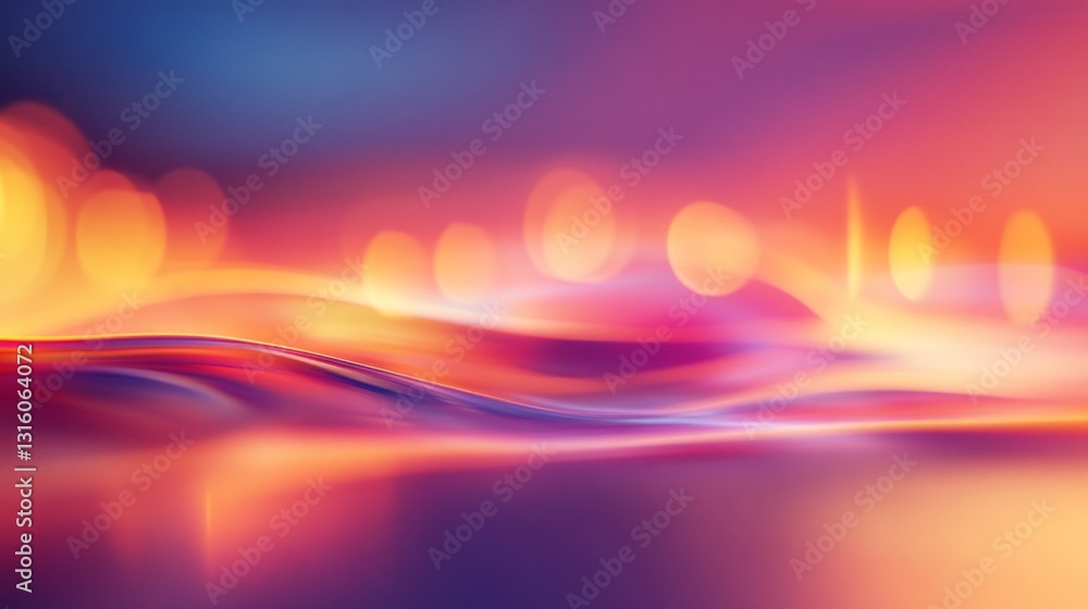 Poster a mesmerizing spectrum of colors flows harmoniously, reminiscent of a tranquil evening. waves of lig