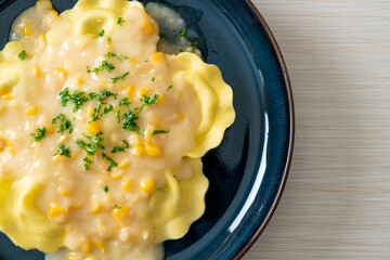 ravioli pasta with corn cheese sauce