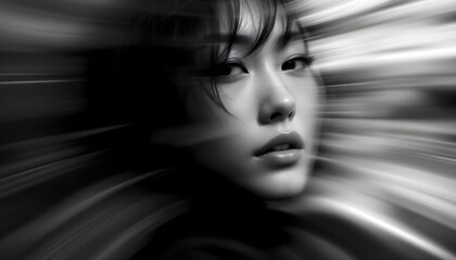 Obraz premium ファンタジーストーリー（モノクロームに刻まれた、一瞬のモノローグ—静寂の中で紡がれる女性の想い）