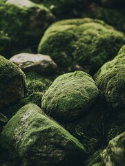 Moss Covered Rocks Close Up Natural Scene Lush Forest Floor