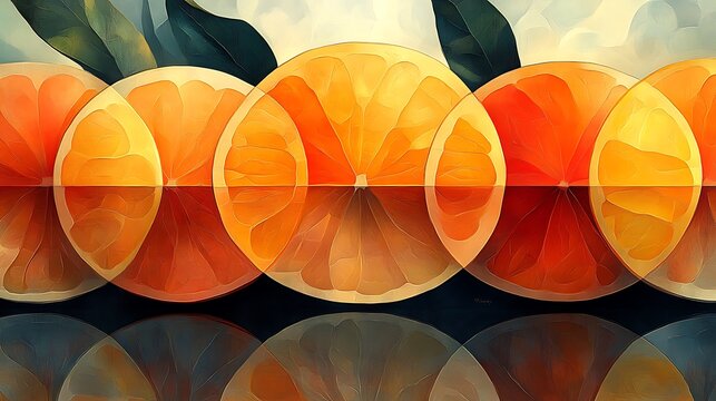 A colorful and playful abstract design with stylized orange slices in a lively digital composition