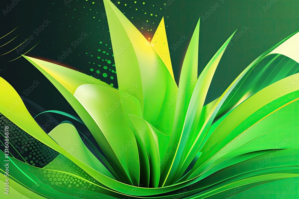Poster vibrant lime green flare banner with dynamic halftone background and abstract graphic design