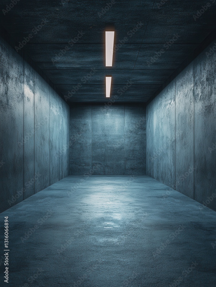 Poster concrete tunnel with illuminated lights casting a moody ambience and creating a sense of depth and p
