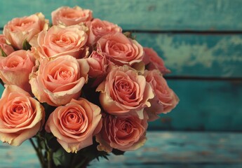Naklejka premium The card features a lovely pink rose bouquet, making it a great choice for birthdays, Mother's Day, or wedding occasions