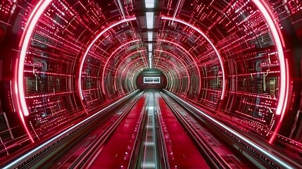 Obraz premium A modern red background infused with vibrant neon streaks and high-tech motion effects, symbolizing speed and innovation.