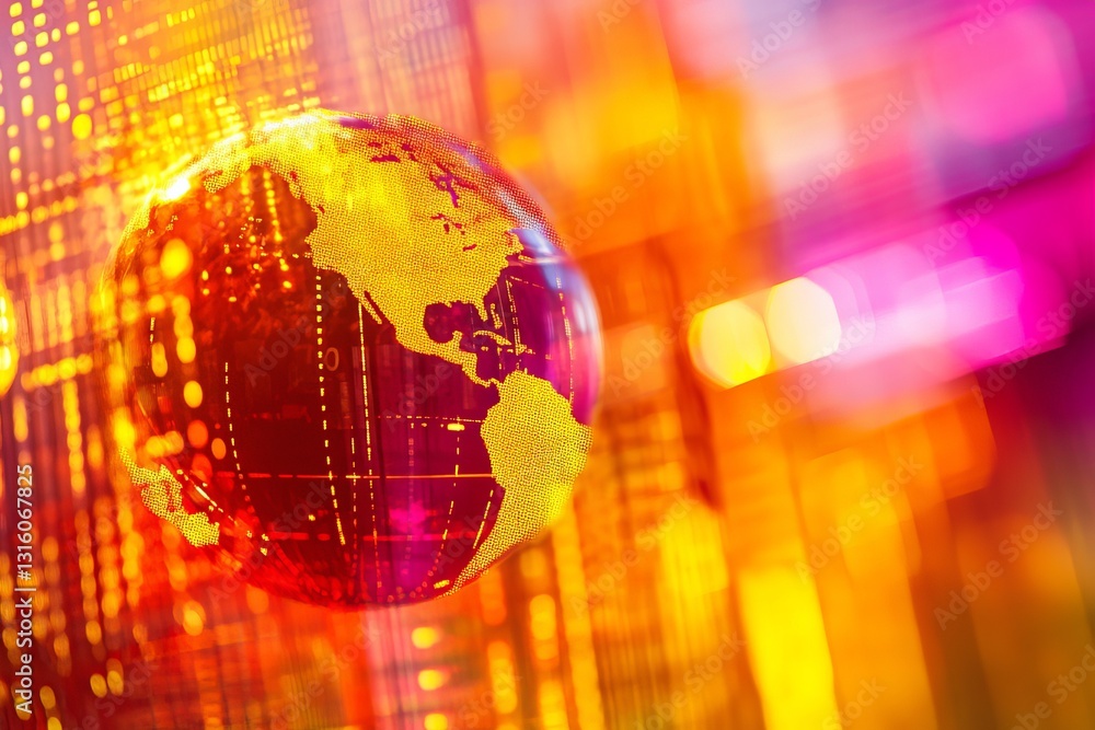 Poster vibrant abstract image of a digital globe symbolizing connectivity and technology against a colorful