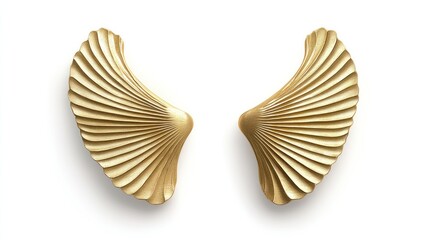 Fototapeta premium Gold Wing-Shaped Earrings on White Background