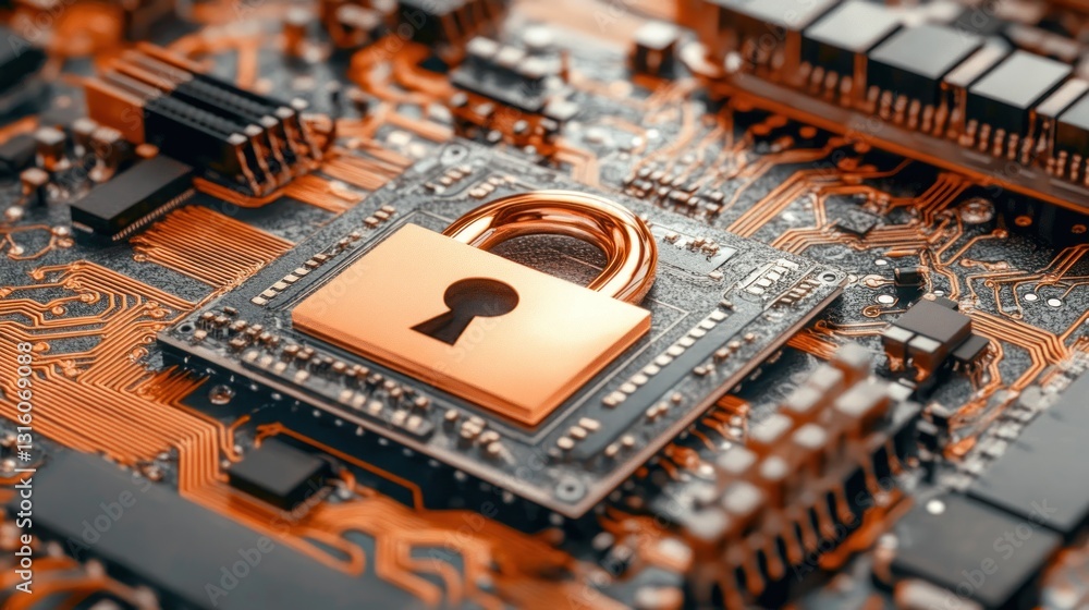 Poster secure circuit board with padlock icon.