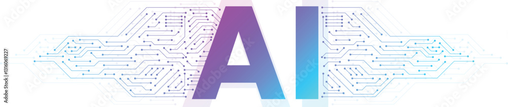 Poster artificial intelligence logo with circuit board. ai circuit board electronics digital technology. ai