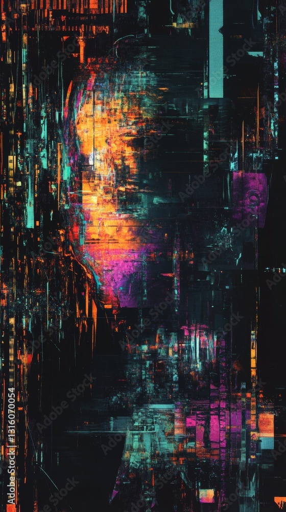 Aufkleber abstract digital art portraying a glitch effect with vibrant colors and intricate patterns
