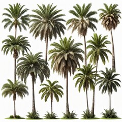 Collection of Palm Trees Isolated on White Background