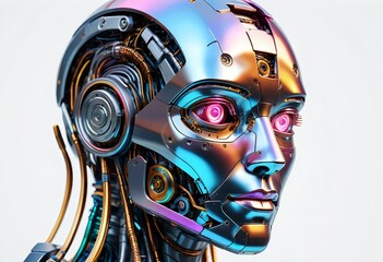 Cybernetic Female Robot Head Close-up