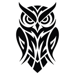  Tribal Owl Silhouette - Black and White Tattoo Style Illustration