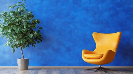 Bright Blue Wallpaper with Yellow Accent Chair