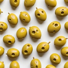 Fototapeta premium Pattern of Green Olives on White Background