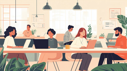A Group of Professionals Thriving in a Sleek Co-Working Space.