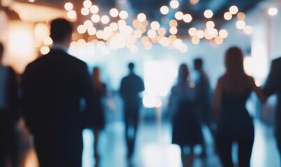 Blurred shot of business people at party in office center