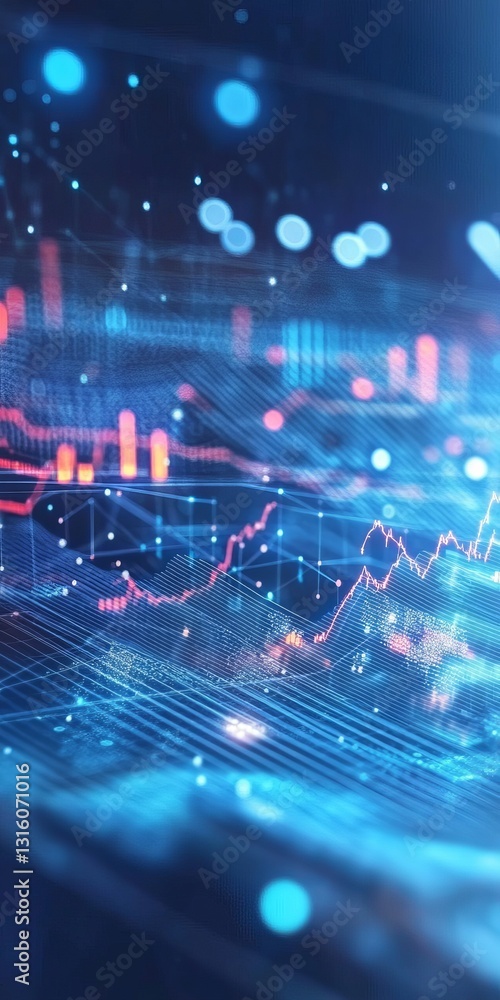 Poster dynamic digital data visualization with futuristic graphs and charts