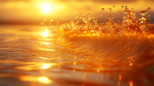 Sunflower oil splashing dynamically with golden reflections