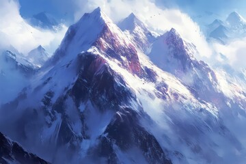 The splendor of an epic mountain ridge coated in thick snow and ice.