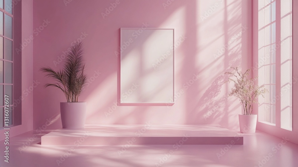 Aufkleber a serene space adorned in soft pink hues features large windows allowing gentle sunlight to illumina