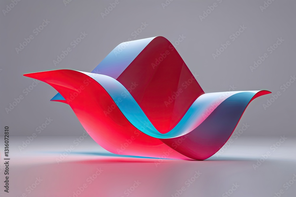 Poster futuristic three-dimensional abstract red shape with gradient and smooth curves