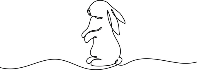 Rabbit continuous one line drawing. Editable stroke on a white isolated background. Vector illustration