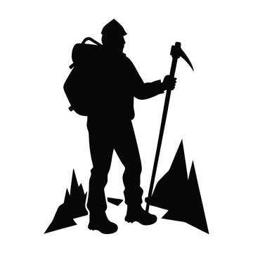 black silhouette hiker mountain climbing clip art preview