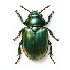 Green Jewel Beetle on White Background