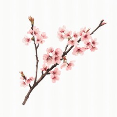 Fototapeta premium Branch of a cherry blossom tree with pink flowers. The branch is thin and delicate, and the flowers are small