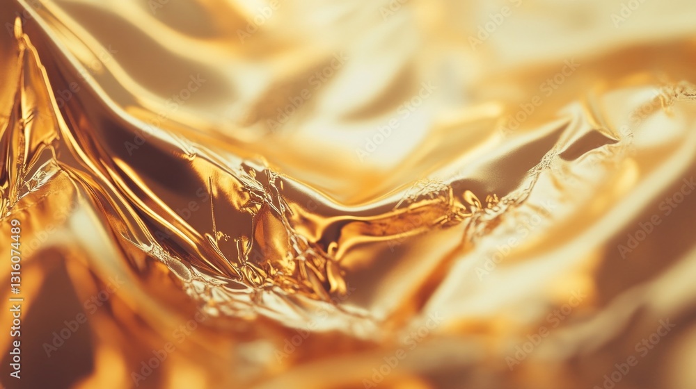 Poster Breathtaking folds of golden material create a mesmerizing visual, reflecting and refracting light in a dance of elegance and beauty, showcasing artistic potential and texture
