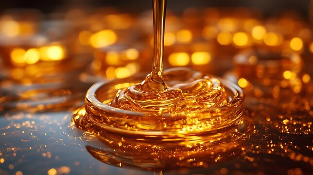 Close-up of sunflower oil viscosity with flowing movement in a bowl