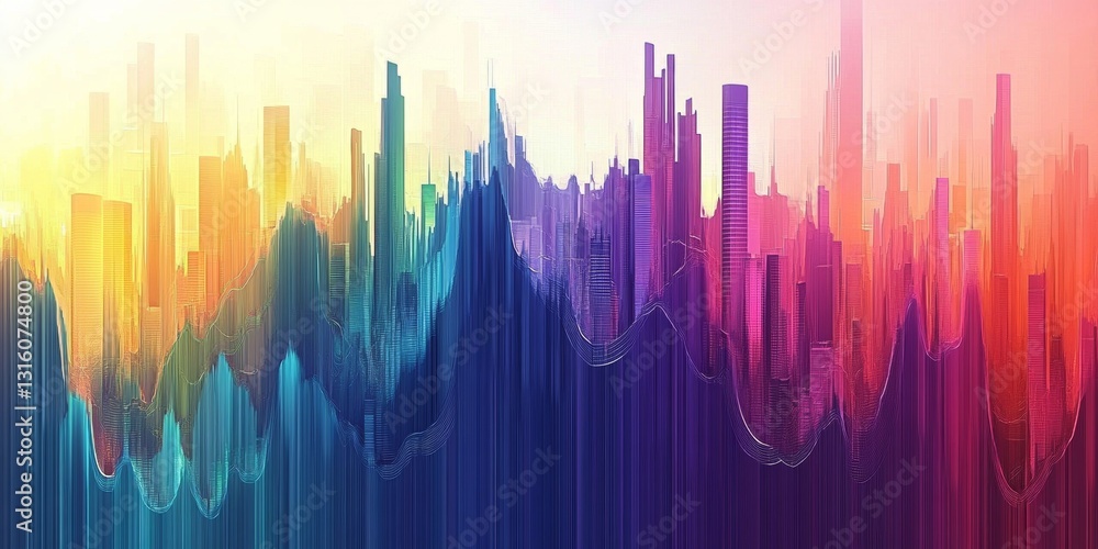 Aufkleber vibrant abstract cityscape with colorful gradient and dynamic shapes representing energy