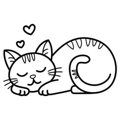  Cute Sleeping Cat with Heart Symbols Outline Icon