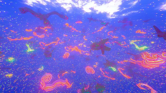 A vibrant purple gradient with swirling cosmic light trails and neon glow effects for a futuristic atmosphere.