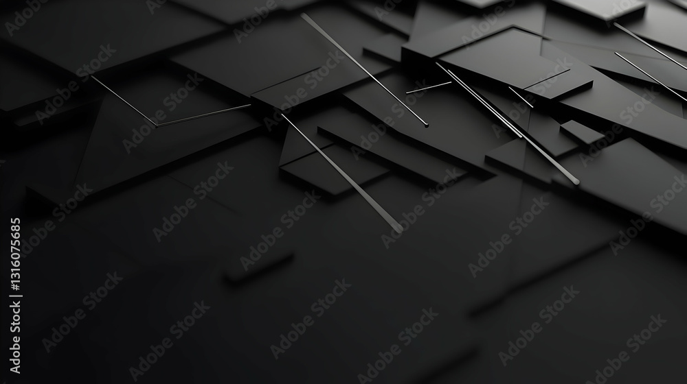 Poster abstract 3d render of dark geometric shapes with metallic lines in a modern minimalist design