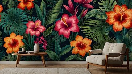 Modern Exotic Floral Wallpaper Design