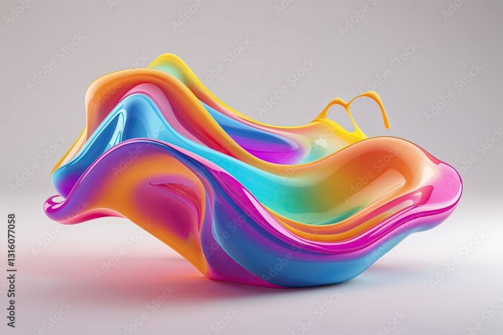 Poster vibrant three-dimensional abstract fluid design with smooth curves