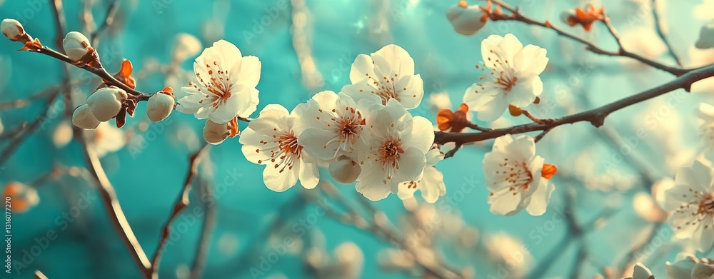 Poster the background of spring is represented by an abstract banner with green blurred bokeh lights