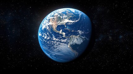 A breathtaking aerial view of Earth from space, showcasing the planet's vibrant blue oceans and swirling white clouds, with a stunning backdrop of twinkling stars scattered across the dark cosmos.